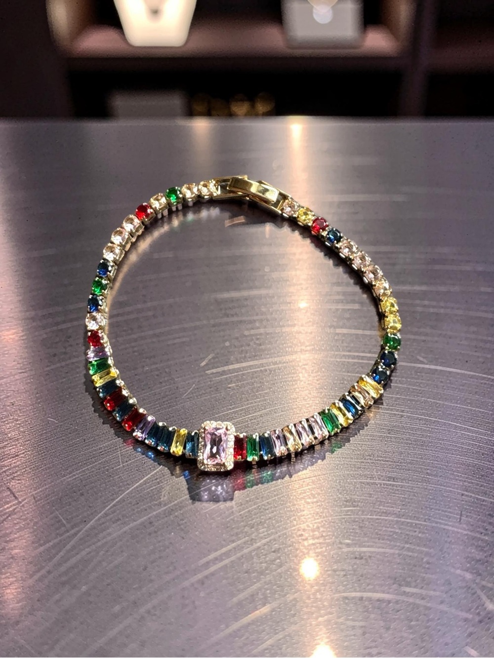 Gold Multicolor Crystal Tennis Bracelet - Picture 1 of 4